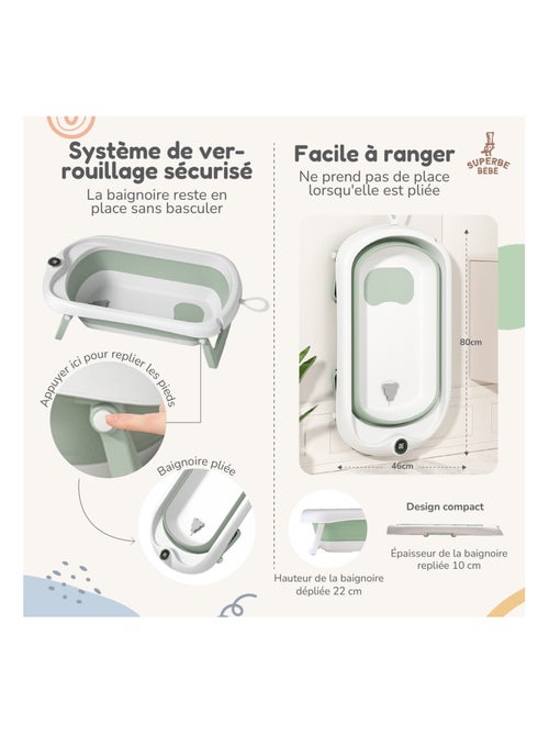 Vaschetta da bagno pieghevole per neonati - Termometro e cuscino inclusi | SUPERBE BEBE - Kiabi