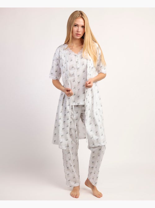 Vestaglia ADMAS CLASSIC da donna a maniche corte bianca e grigia - Kiabi Vestaglia ADMAS CLASSIC da donna a maniche corte bianca e grigia - Kiabi