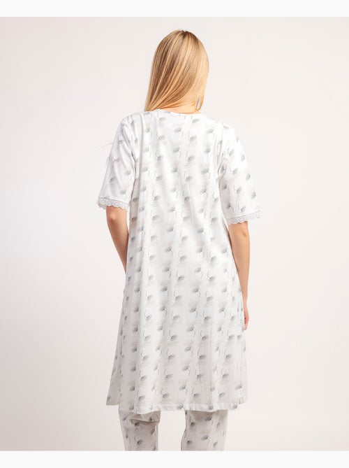 Vestaglia ADMAS CLASSIC da donna a maniche corte bianca e grigia - Kiabi Vestaglia ADMAS CLASSIC da donna a maniche corte bianca e grigia - Kiabi