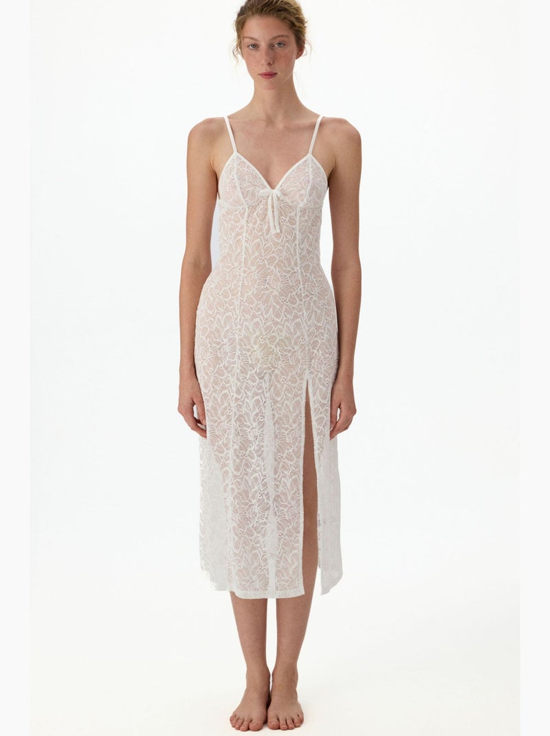 Vestaglia bridal delicata in pizzo a maniche lunghe stropicciata penti Bianco - Kiabi