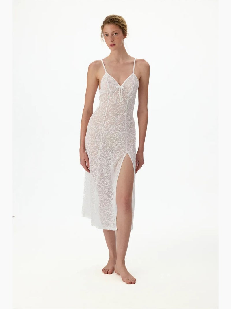 Vestaglia bridal delicata in pizzo a maniche lunghe stropicciata penti Bianco - Kiabi