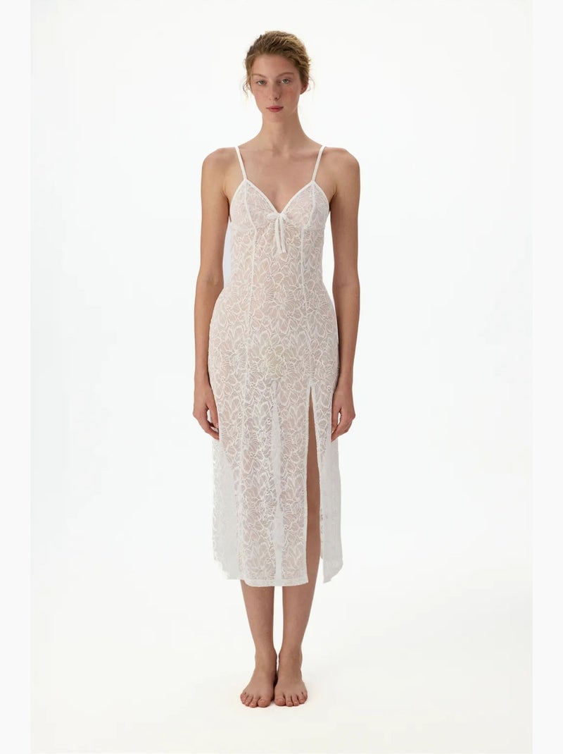 Vestaglia bridal delicata in pizzo a maniche lunghe stropicciata penti Bianco - Kiabi