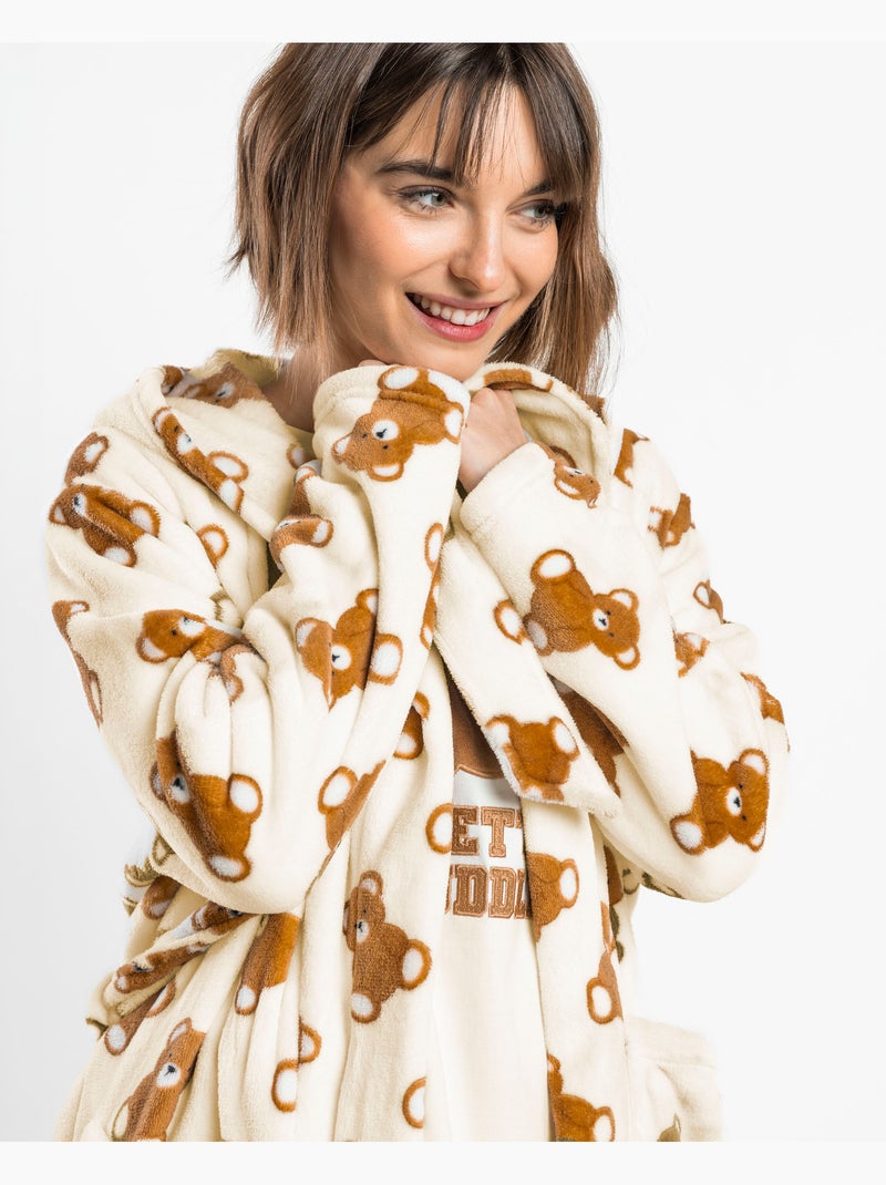 Vestaglia calda a maniche lunghe ADMAS Bear Hugs per donna Ecru - Kiabi