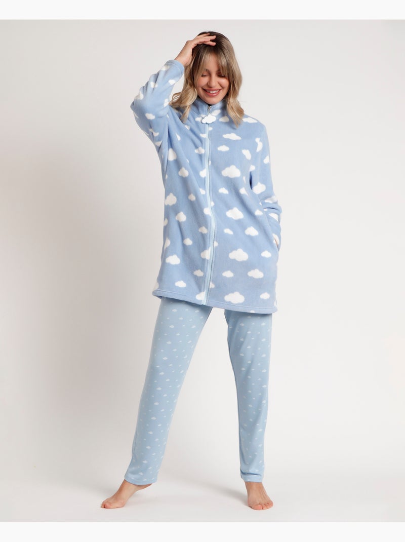 Vestaglia calda a maniche lunghe da donna È ora di dormire STAY AT HOME Blu - Kiabi