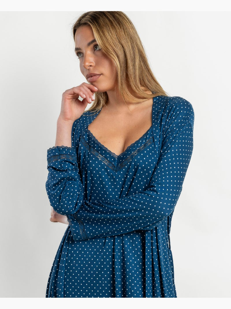 Vestaglia da donna ADMAS CLASSIC in pizzo a pois e maniche lunghe Blu marino - Kiabi