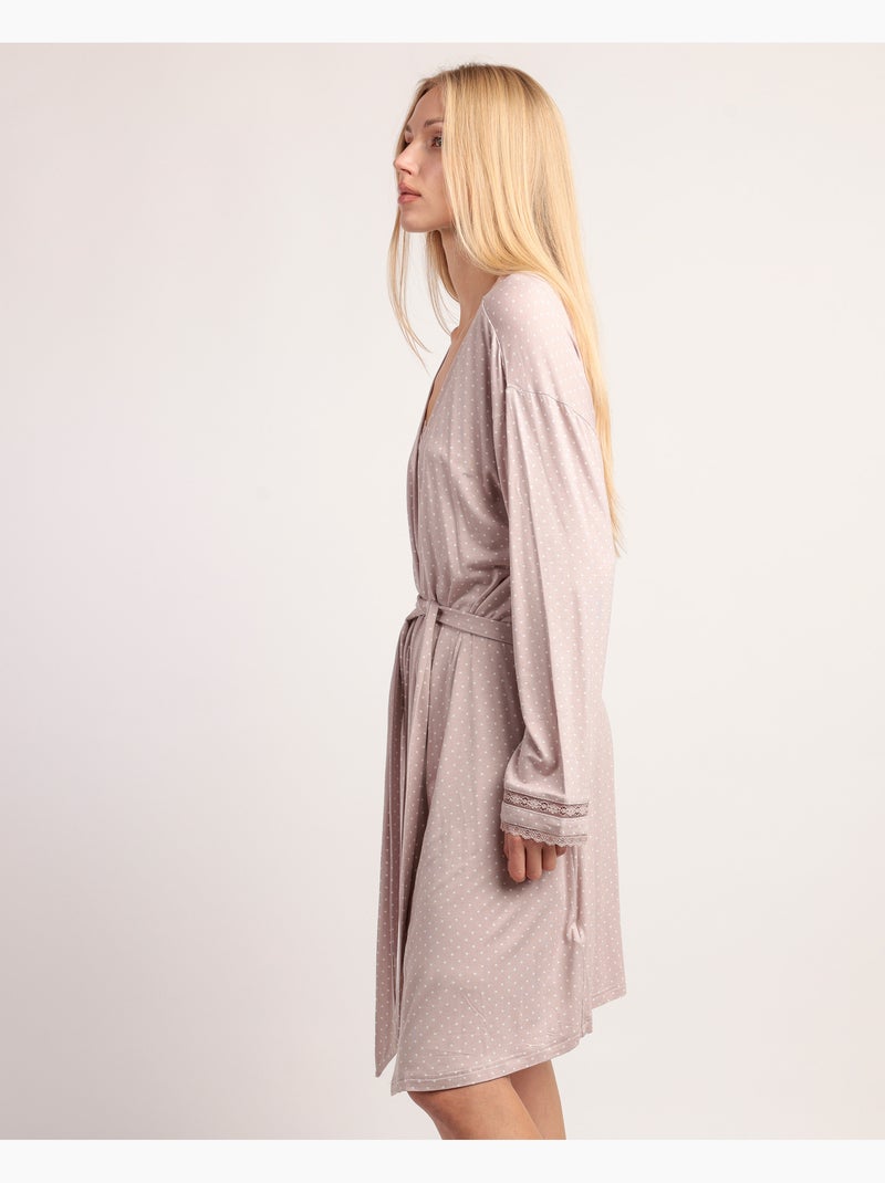 Vestaglia da donna ADMAS CLASSIC in pizzo a pois e maniche lunghe Grigio chiaro - Kiabi