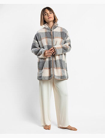 Vestaglia da donna ADMAS in caldo sherpa scozzese a maniche lunghe Dolce Home