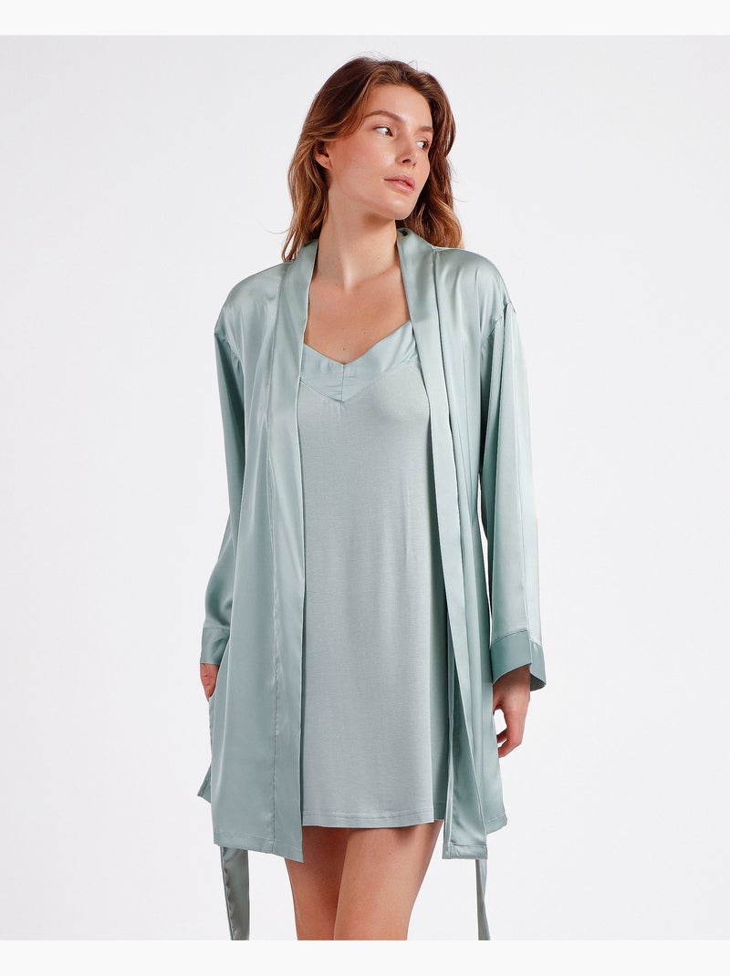 Vestaglia da donna in raso a maniche lunghe ADMAS CLASSIC Verde acqua - Kiabi