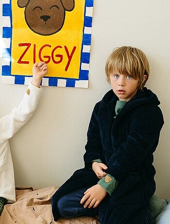 Vestaglia in pile con cappuccio e cintura