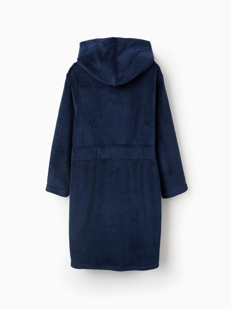 Vestaglia in pile con cappuccio e cintura Blu scuro - Kiabi