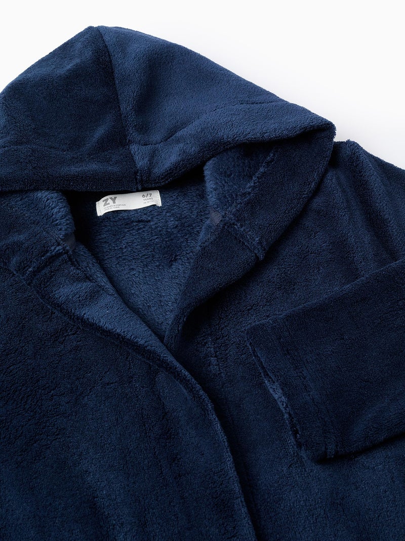 Vestaglia in pile con cappuccio e cintura Blu scuro - Kiabi