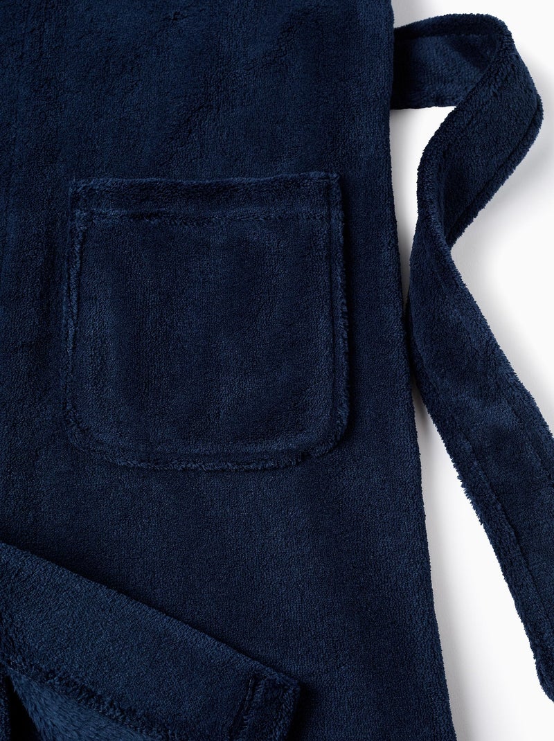 Vestaglia in pile con cappuccio e cintura Blu scuro - Kiabi
