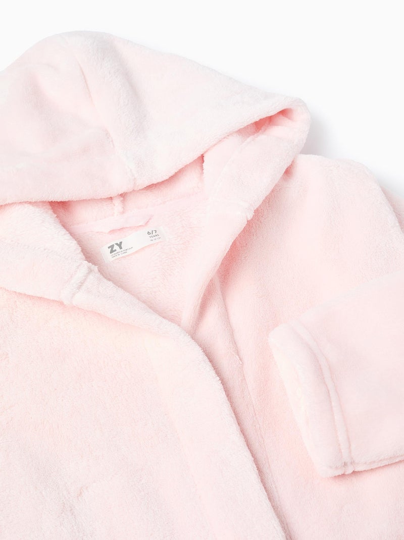 Vestaglia in pile con cappuccio e cintura Rosa chiaro - Kiabi
