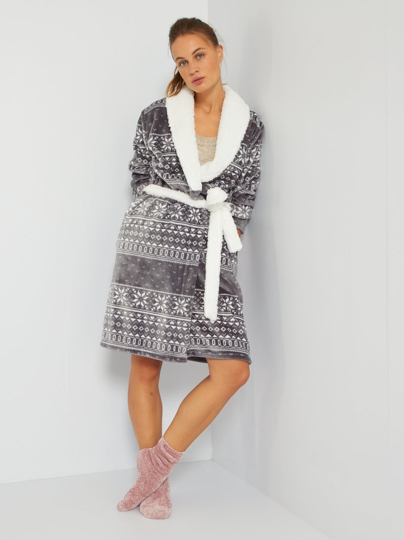 Vestaglia in pile stampa jacquard grigio Kiabi