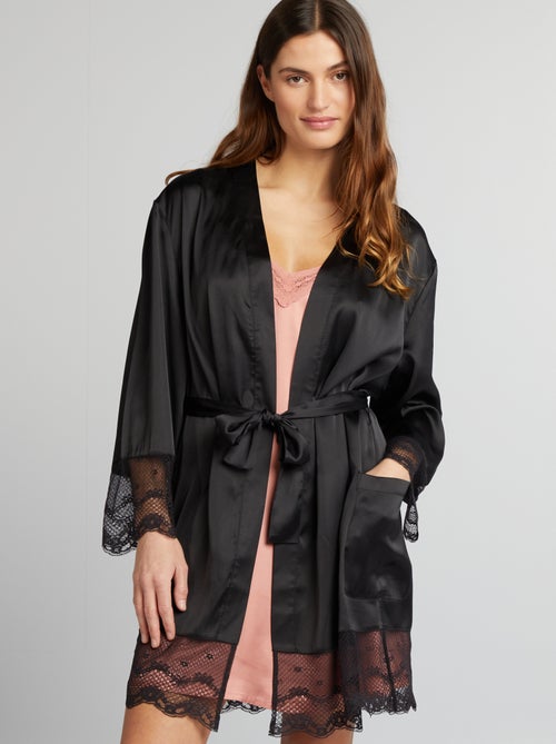 Vestaglia Da Donna In Raso Con Scollo A V – Kimono Leggero Per Matrimonio, Pigiameria E Lingerie (Grigio, Taglia S)