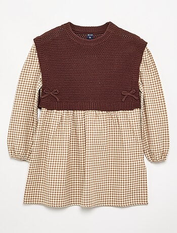 Vestito 2 in 1 con top in maglia e parte inferiore in flanella
