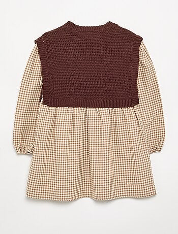 Vestito 2 in 1 con top in maglia e parte inferiore in flanella