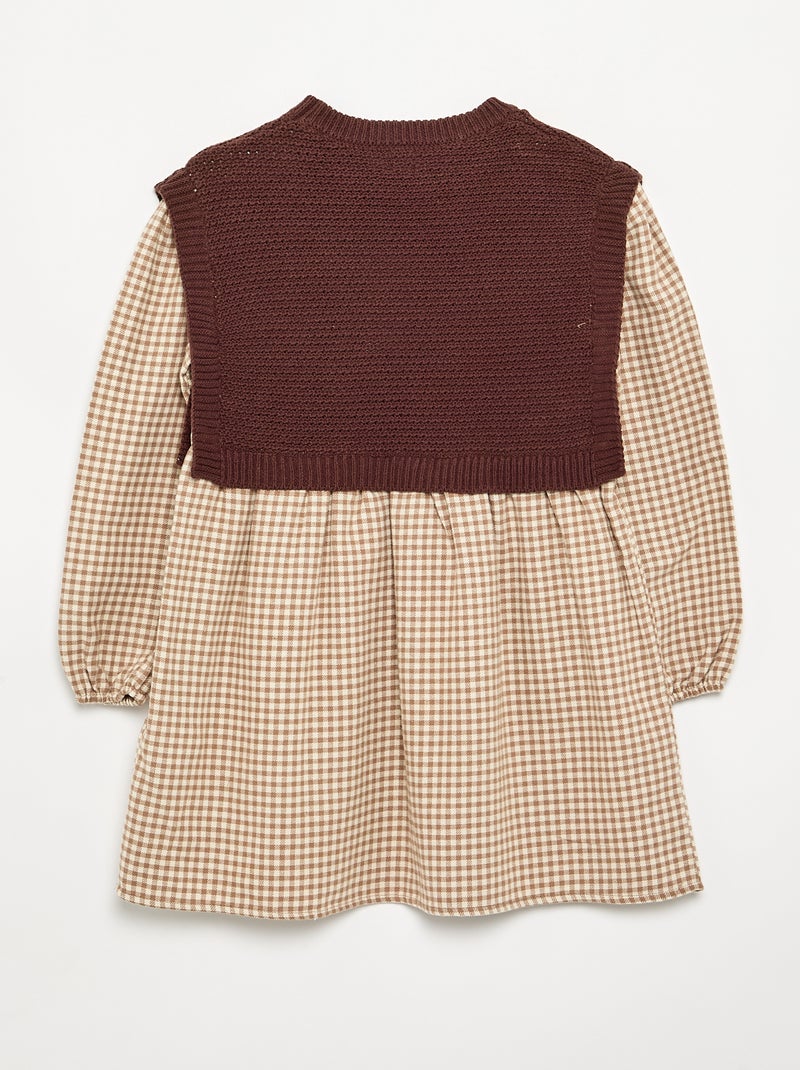 Vestito 2 in 1 con top in maglia e parte inferiore in flanella Marrone - Kiabi
