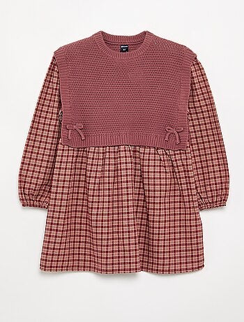 Vestito 2 in 1 con top in maglia e parte inferiore in flanella