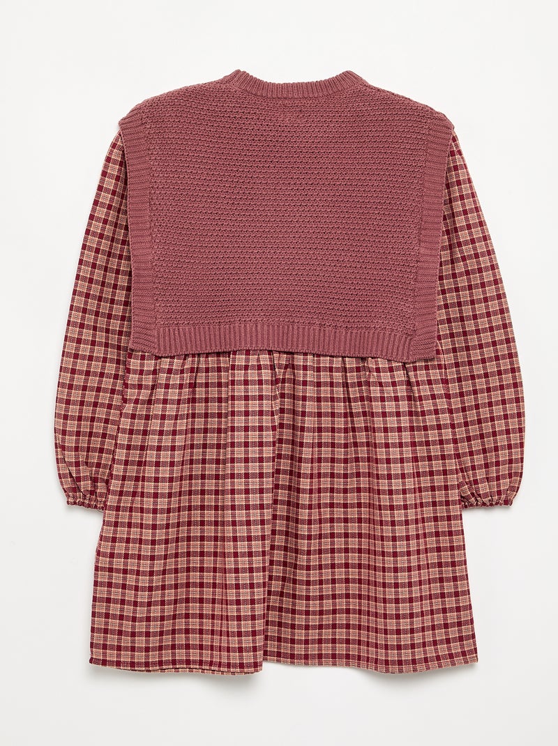 Vestito 2 in 1 con top in maglia e parte inferiore in flanella Rosso - Kiabi