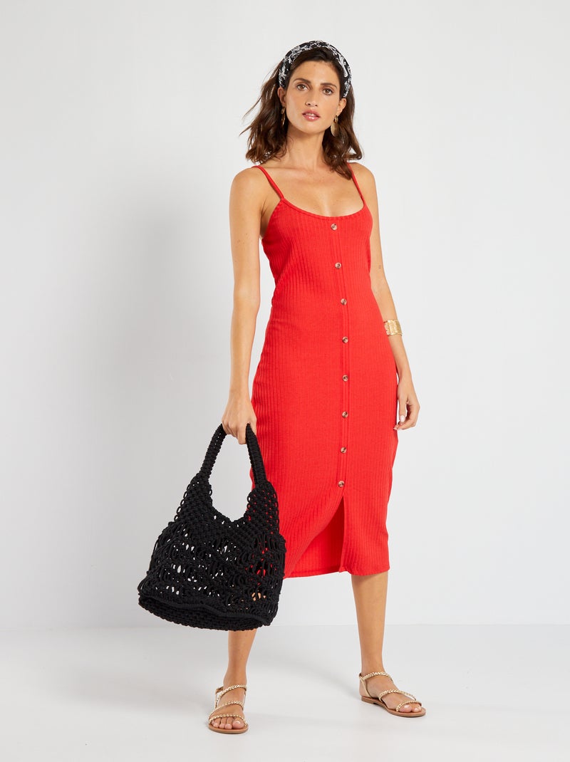 Vestito a coste con spalline sottili ROSSO - Kiabi