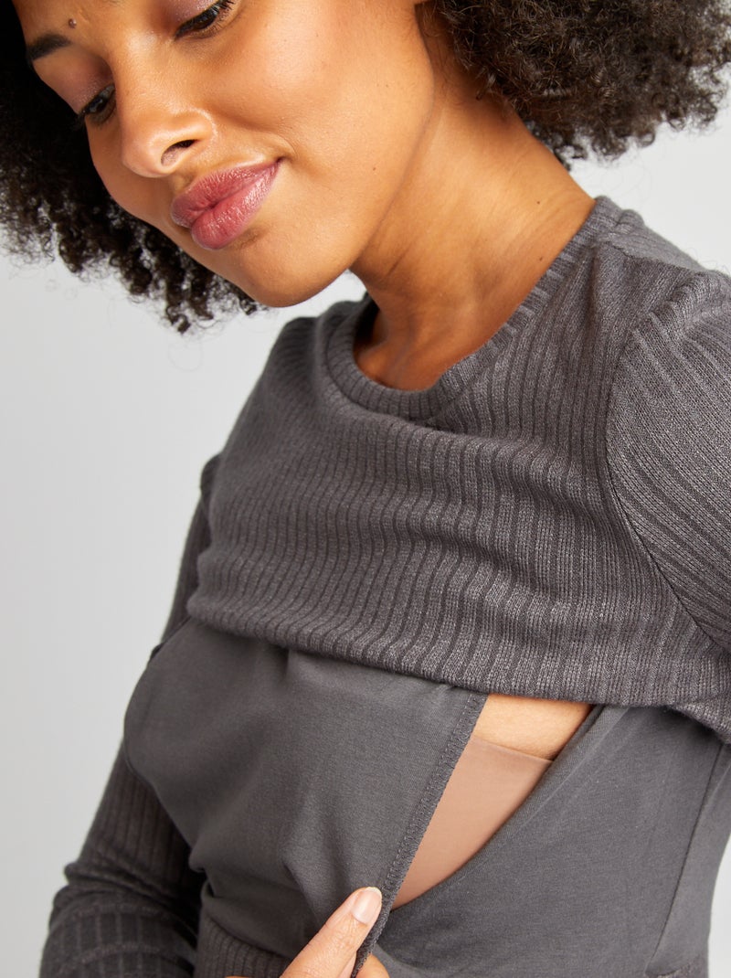 Vestito a coste per l'allattamento GRIGIO - Kiabi