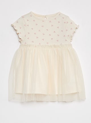 Vestito a maniche corte con fondo in tulle