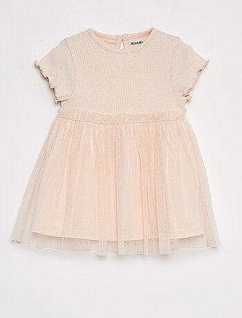 Vestito a maniche corte con fondo in tulle