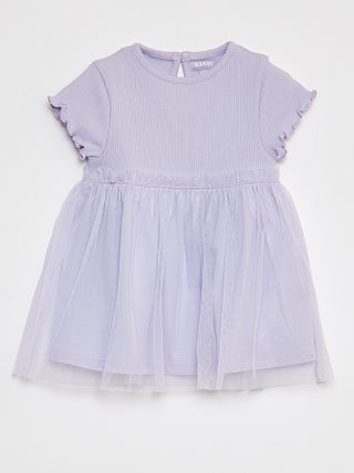 Vestito a maniche corte con fondo in tulle