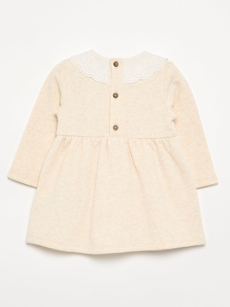 Vestito a maniche lunghe in felpa con colletto ricamato Beige - Kiabi