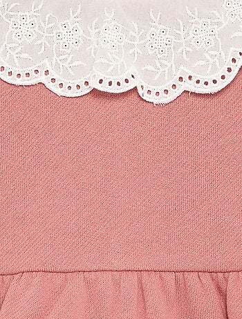 Vestito a maniche lunghe in felpa con colletto ricamato