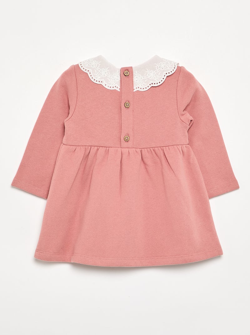 Vestito a maniche lunghe in felpa con colletto ricamato Rosa - Kiabi