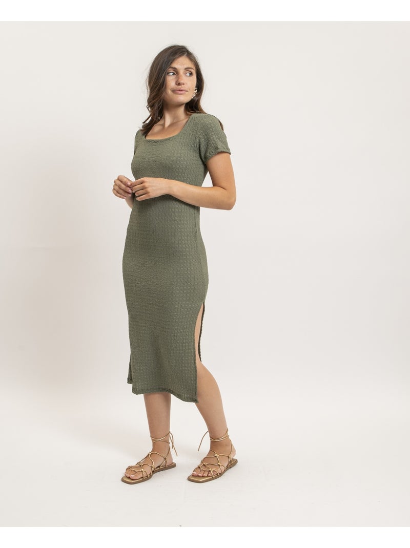 Vestito a mezza lunghezza aderente goffrato IENA Cachi - Kiabi