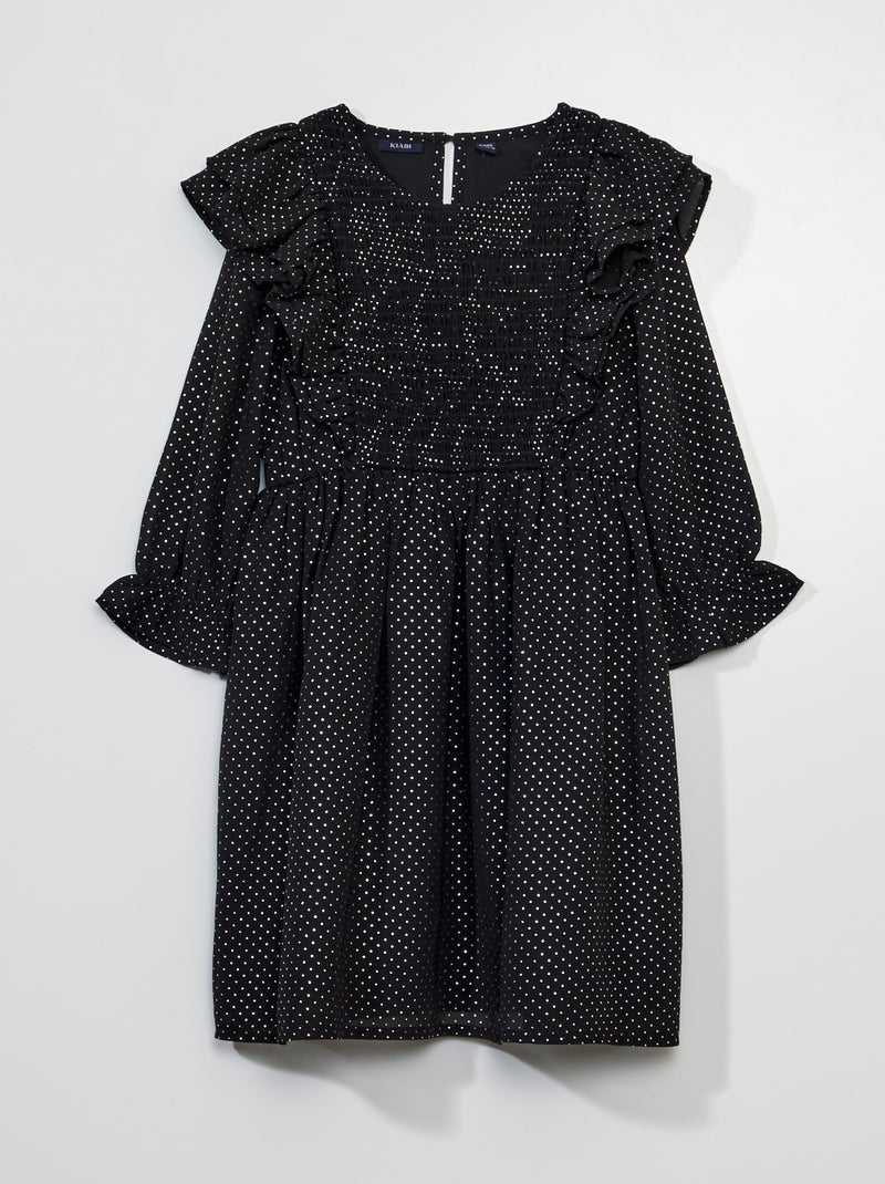 Vestito a pois con volant a maniche lunghe NERO - Kiabi