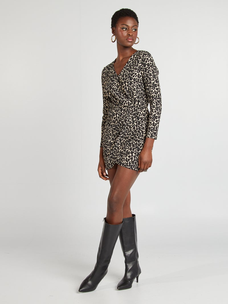 Vestito a portafoglio in maglia crêpe BEIGE - Kiabi