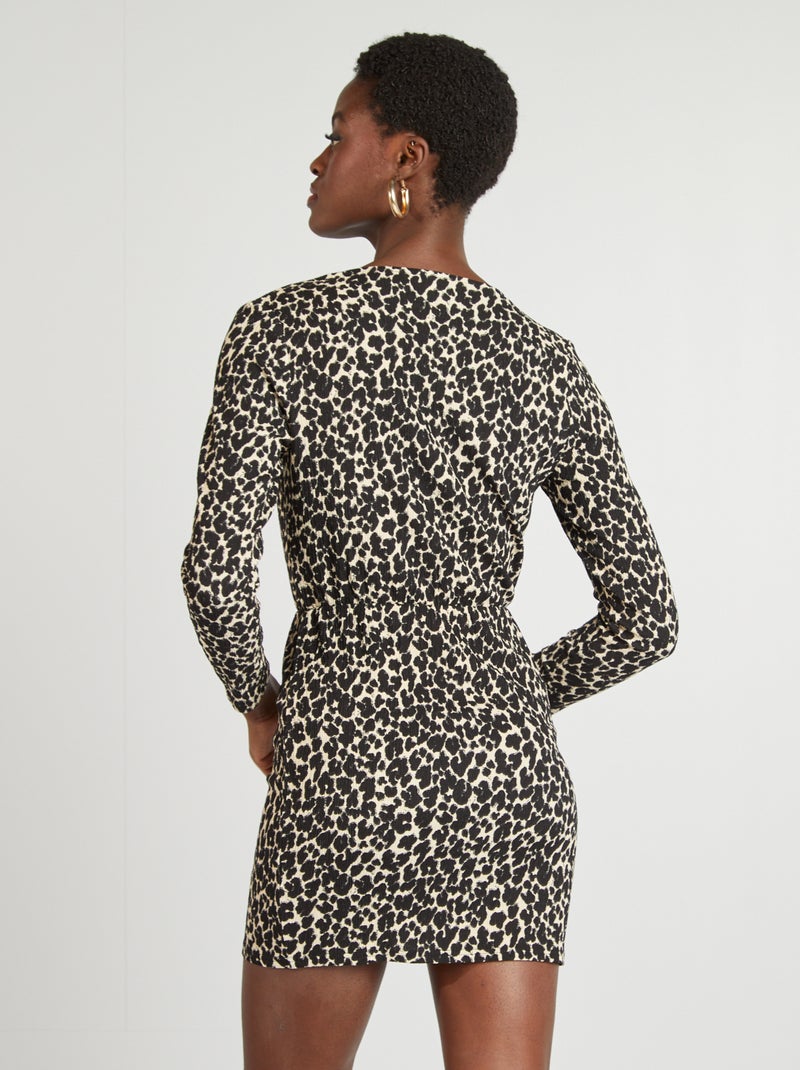 Vestito a portafoglio in maglia crêpe BEIGE - Kiabi