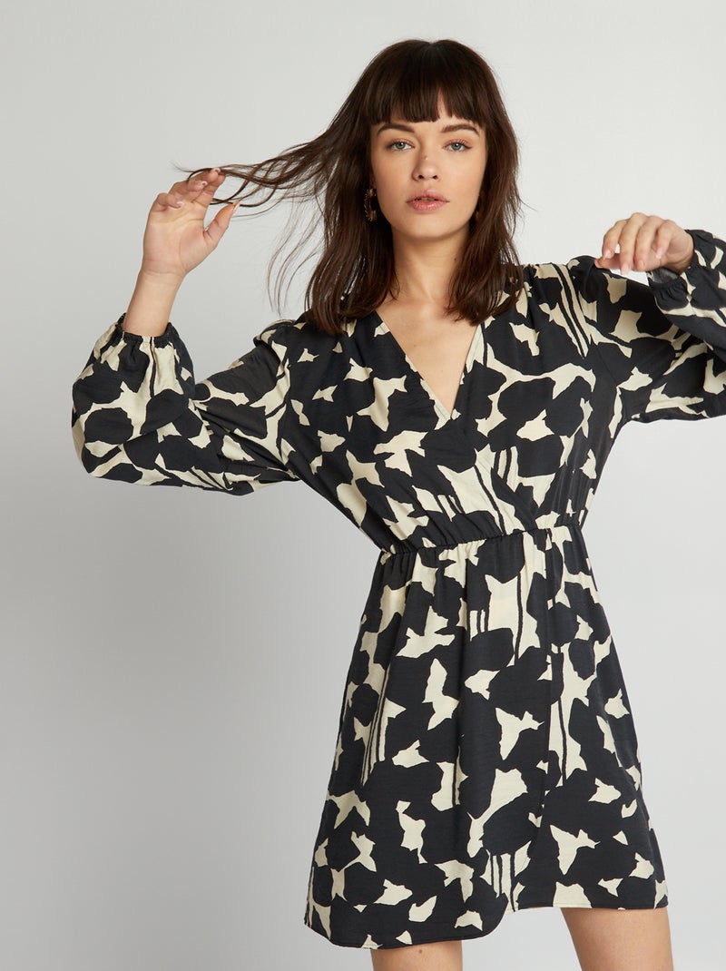 Vestito a portafoglio stampato NERO - Kiabi