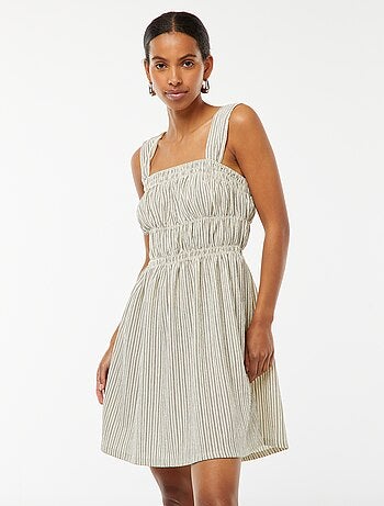 Vestito a righe in tessuto goffrato con spalline larghe