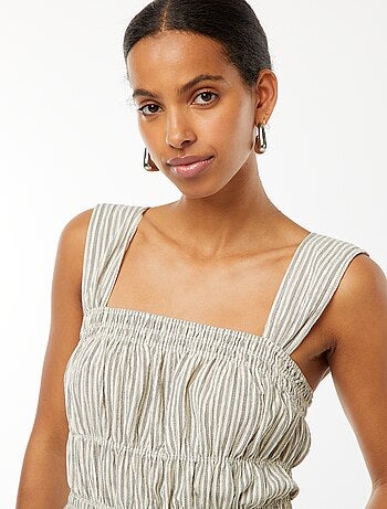 Vestito a righe in tessuto goffrato con spalline larghe