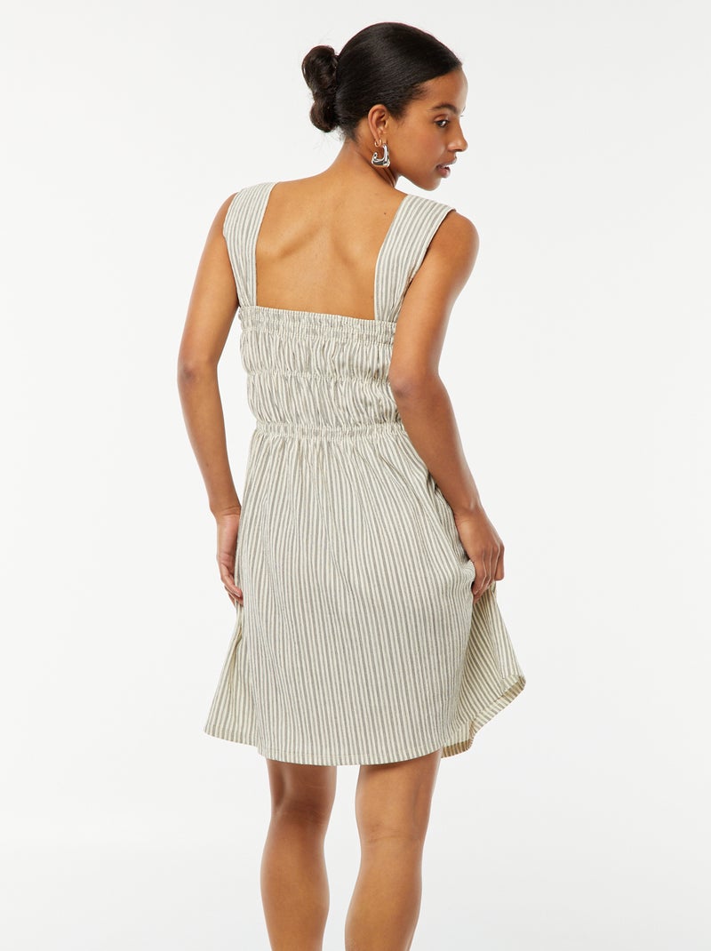 Vestito a righe in tessuto goffrato con spalline larghe - Beige - Donna ...