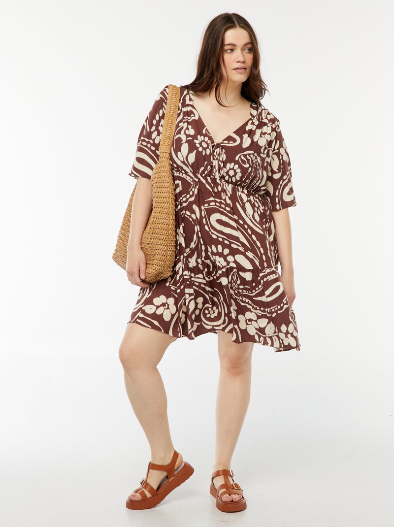 Vestito a trapezio con stampa con volant sul fondo Marrone - Kiabi