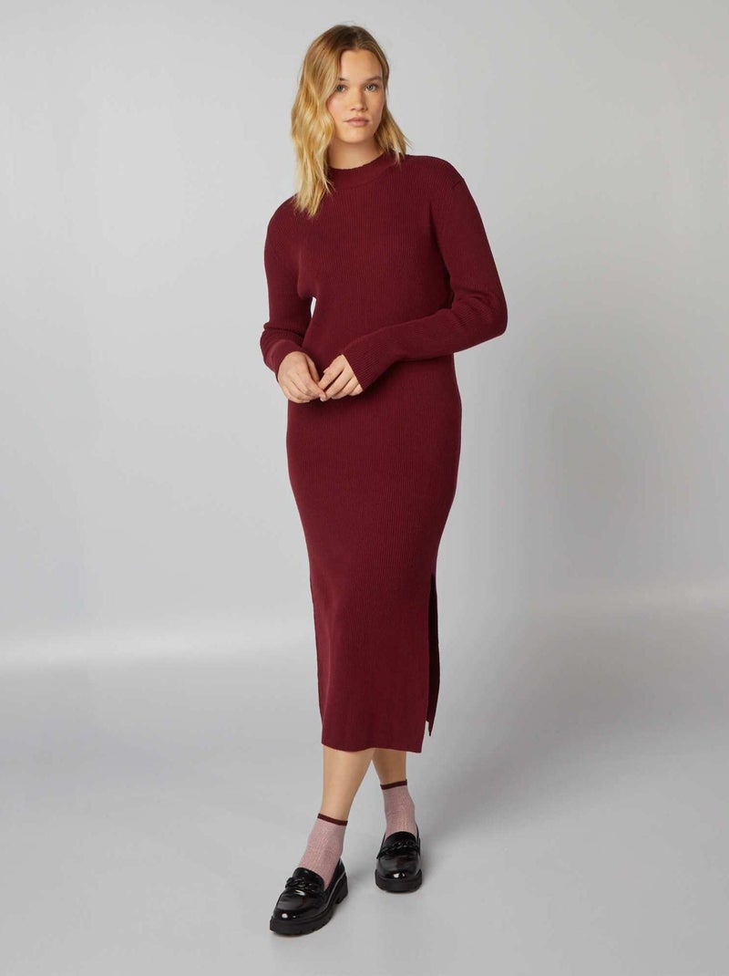 Vestito a tubino in maglia a coste bordeaux scuro Taglie forti