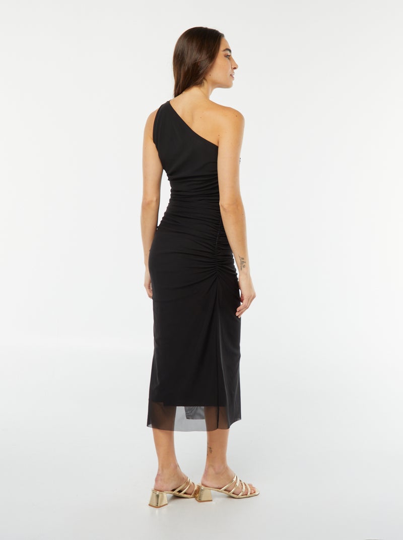 Vestito asimmetrico drappeggiato in mesh nero - Kiabi