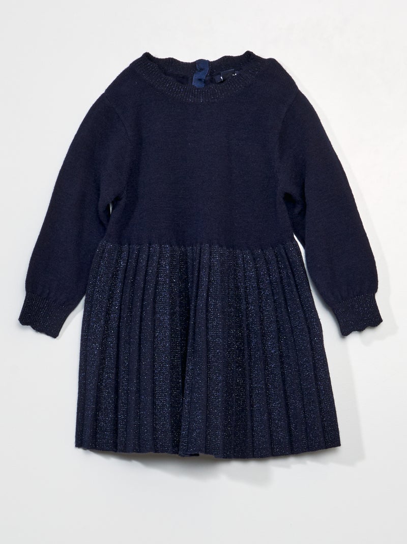 Vestito bi-materiale maglia tricot e gonna plissettata BLU - Kiabi