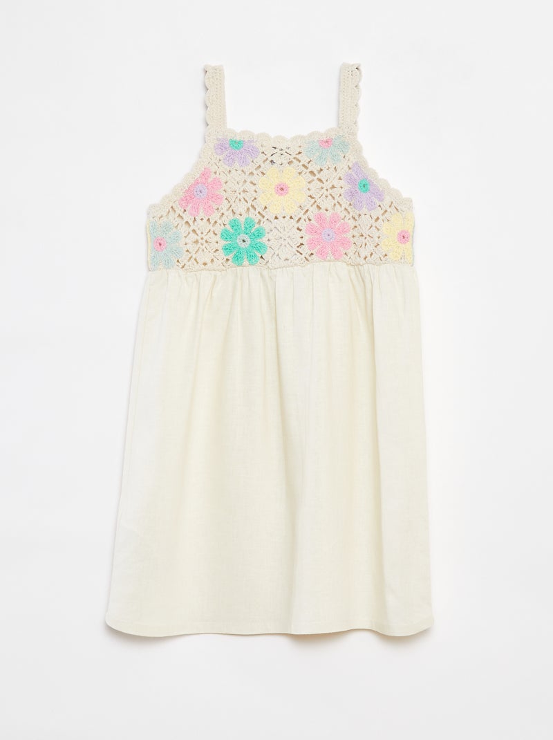 Vestito bimateriale con top lavorato all'uncinetto con fiori Bianco - Kiabi