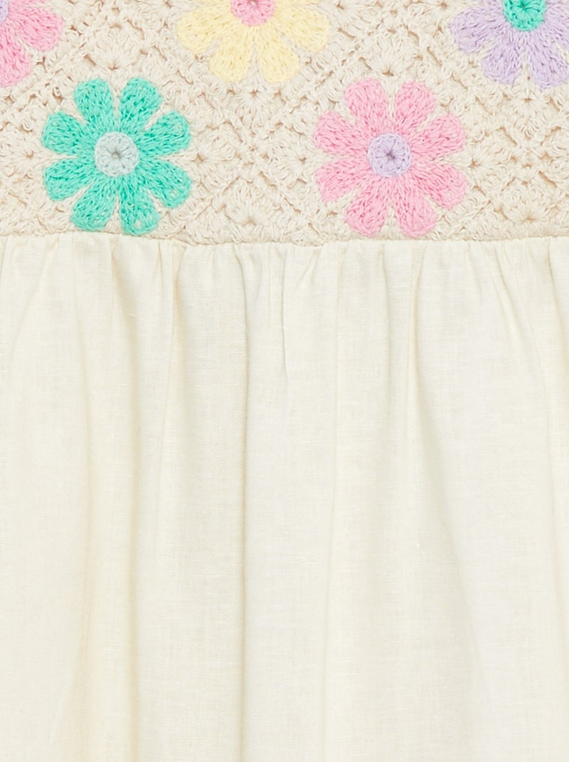 Vestito bimateriale con top lavorato all'uncinetto con fiori Bianco - Kiabi
