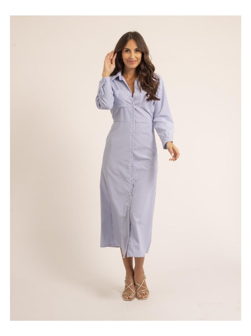 Vestito camicia lungo a righe IRNA Blu - Kiabi