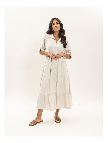 Vestito camicia lungo con cintura ITONIA