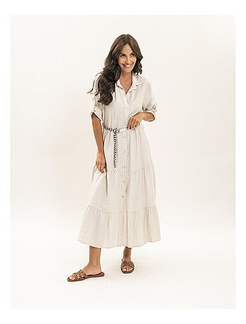 Vestito camicia lungo con cintura ITONIA