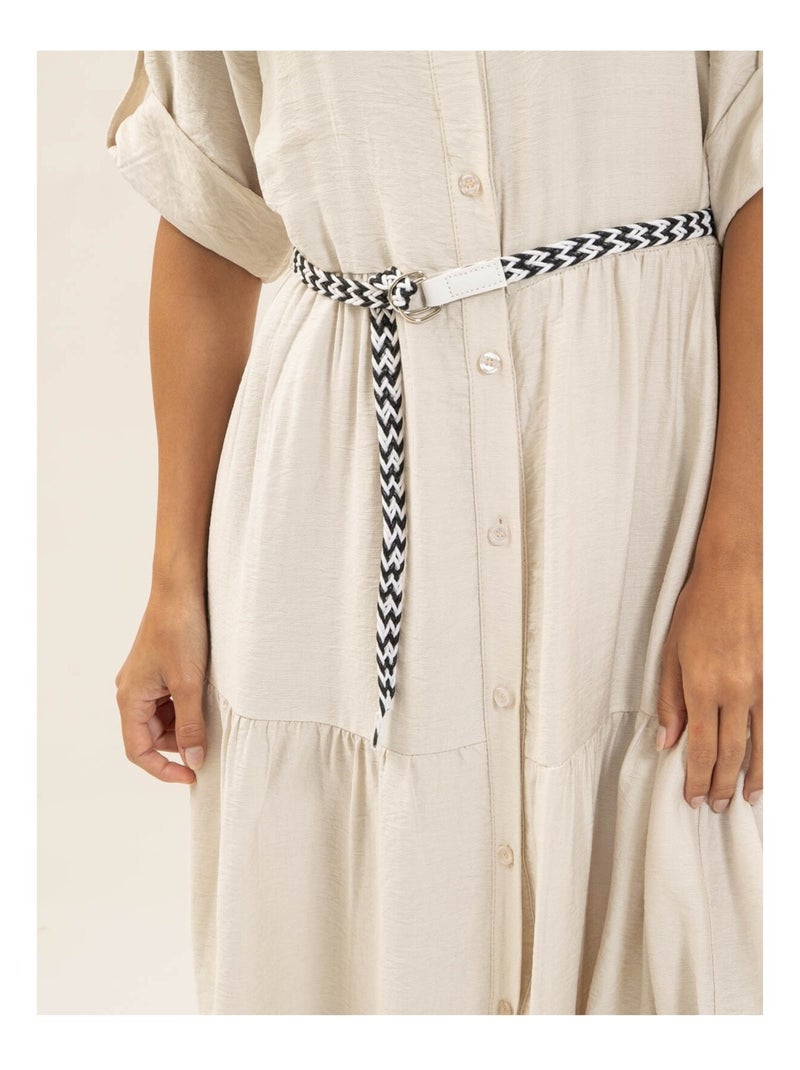 Vestito camicia lungo con cintura ITONIA Beige - Kiabi